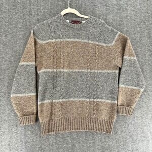 Racquet Club Men 100% Shetland Wool Striped Cable Knit Sweater Made in England L